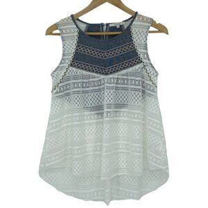 Miss me crochet white top with blue denim detail, M